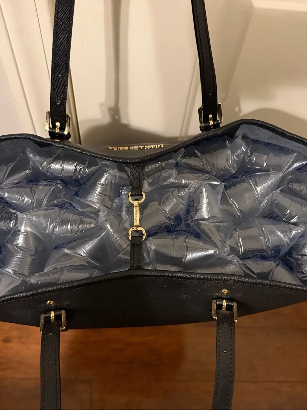 Michael Kors Black Jet Set Saffiano Leather Tote with Gold Hardware